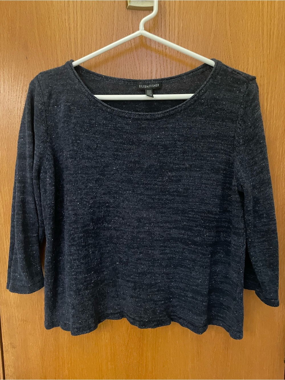 Eileen Fisher Navy Speckled Crewneck Lightweight Sweater Top size L